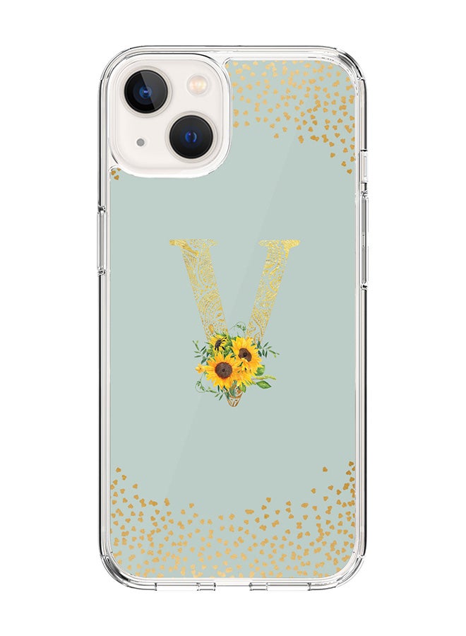 Stylizedd Classic Clear Case For iPhone 14 Plus, Hybrid Soft Case Cover- Custom Monogram Initial Letter Mandala Floral Pattern Alphabet - V ( Light Grey) - Image 1