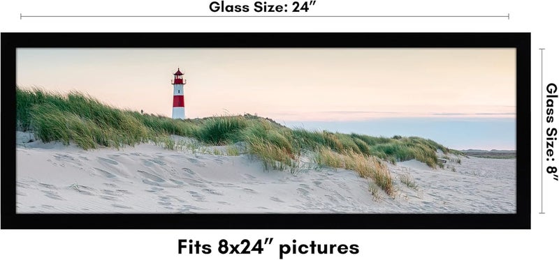 Americanflat 8x24 Picture Frame with Shatter-Resistant Glass - Signature Collection - Gallery-Style Frames Made of Engineered Wood - Photo Frame for Wall Display - Black - Image 2