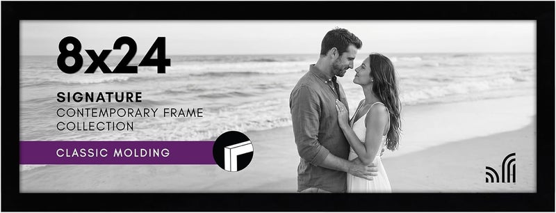Americanflat 8x24 Picture Frame with Shatter-Resistant Glass - Signature Collection - Gallery-Style Frames Made of Engineered Wood - Photo Frame for Wall Display - Black - Image 1