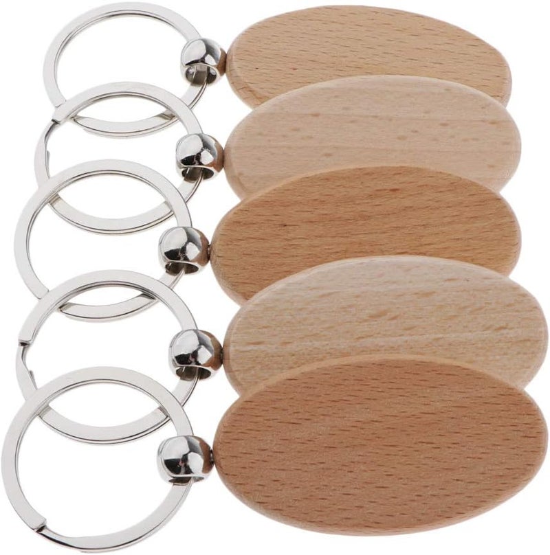 klarako 5x Wooden Blank Charms Pendants For Keychain Keyrings Phone Chain Decors Diy - Wood, oval 52x30mm - Image 1