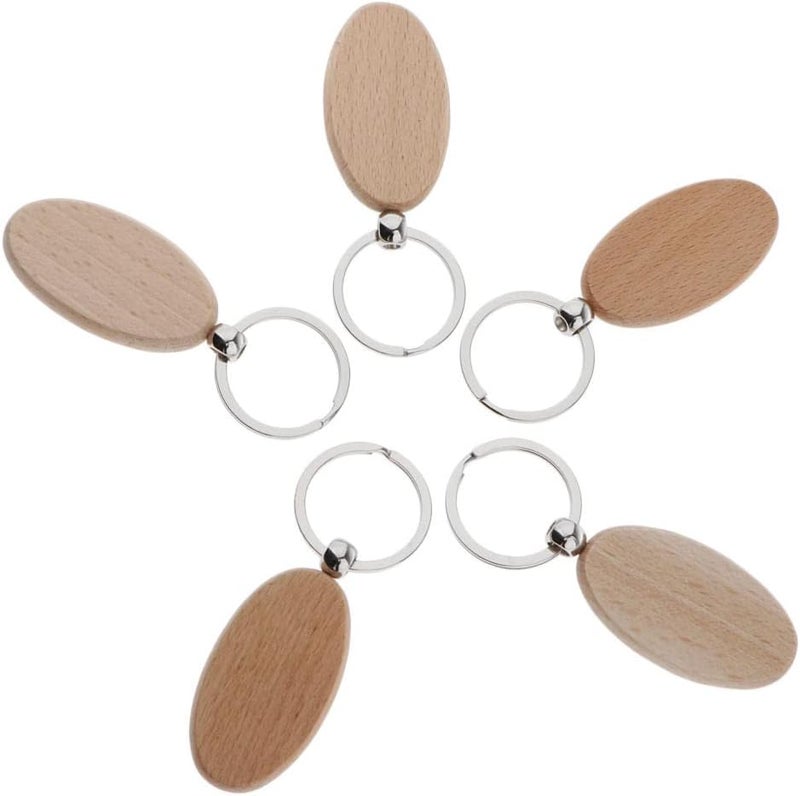 klarako 5x Wooden Blank Charms Pendants For Keychain Keyrings Phone Chain Decors Diy - Wood, oval 52x30mm - Image 5