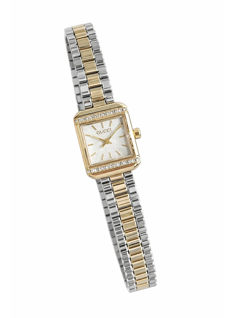 Women’s Square Quartz Watch with Two-Tone Stainless Steel Bracelet & Crystal Bezel