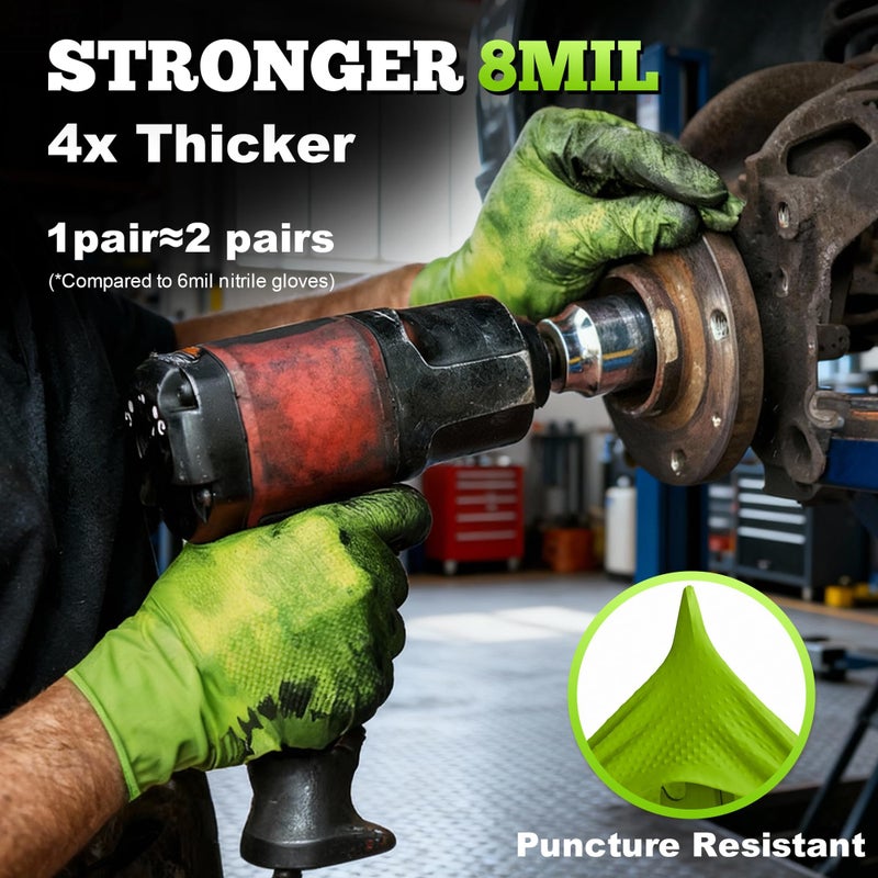 TitanFlex Heavy Duty Green Industrial Nitrile Gloves, 8-mil, XL, Box of 100, Latex Free, Raised Diamond Texture Grip, Powder Free, Food Safe, Rubber Gloves, Mechanic Gloves - Image 2