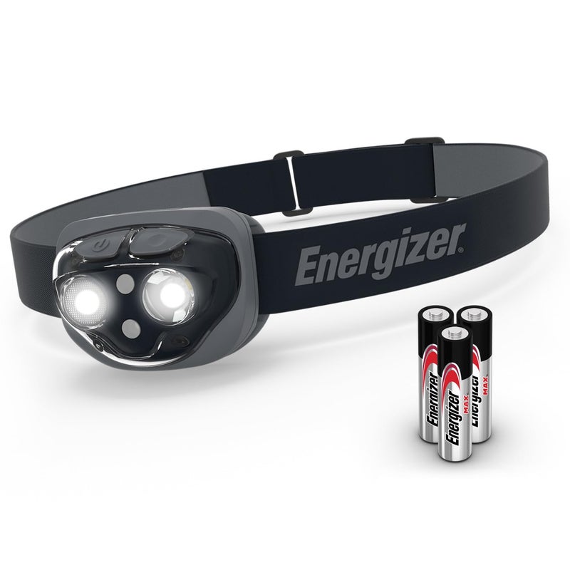 Energizer مصباح رأس LED من إنرجايزر Pro360 مقاوم للماء IPX4 ومضيء للغاية لممارسة الجري والتخييم والأنشطة الخارجية في حالات الطقس العاصف وانقطاع التيار الكهربائي مع بطاريات مضمّنة