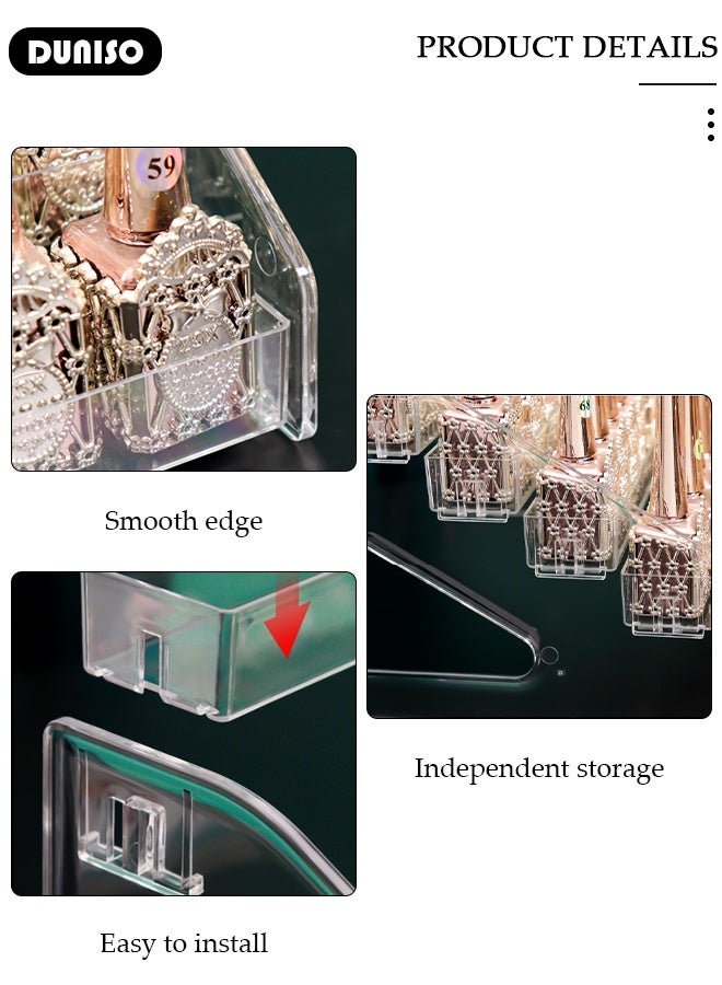 DUNISO حامل طلاء أظافر شفاف بسبع طبقات سعة كبيرة 63 شبكة تخزين مستحضرات التجميل الأساسية للنساء حامل عرض الأظافر الشفاف منظم طلاء الأظافر متعدد الوظائف صندوق عرض تخزين مكتبي - Image 2