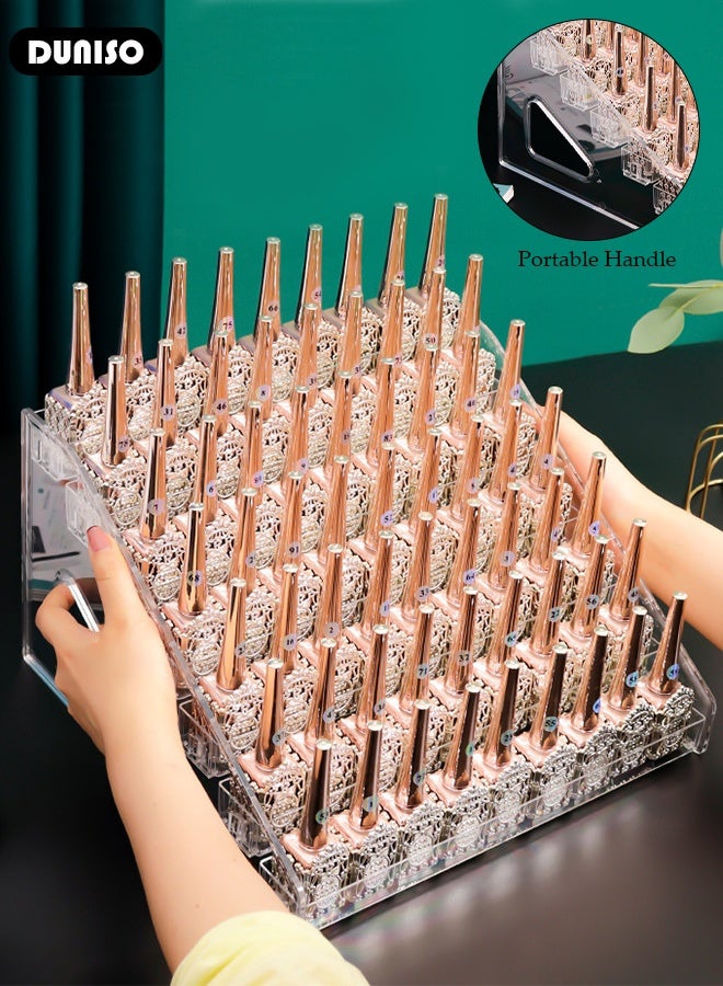 DUNISO حامل طلاء أظافر شفاف بسبع طبقات سعة كبيرة 63 شبكة تخزين مستحضرات التجميل الأساسية للنساء حامل عرض الأظافر الشفاف منظم طلاء الأظافر متعدد الوظائف صندوق عرض تخزين مكتبي - Image 5