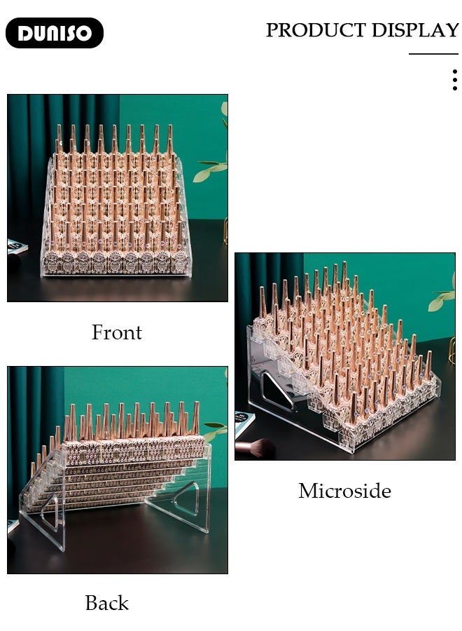 DUNISO حامل طلاء أظافر شفاف بسبع طبقات سعة كبيرة 63 شبكة تخزين مستحضرات التجميل الأساسية للنساء حامل عرض الأظافر الشفاف منظم طلاء الأظافر متعدد الوظائف صندوق عرض تخزين مكتبي - Image 4