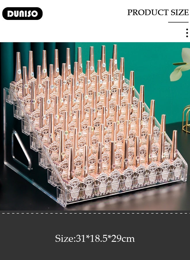 DUNISO حامل طلاء أظافر شفاف بسبع طبقات سعة كبيرة 63 شبكة تخزين مستحضرات التجميل الأساسية للنساء حامل عرض الأظافر الشفاف منظم طلاء الأظافر متعدد الوظائف صندوق عرض تخزين مكتبي - Image 3
