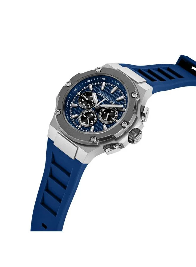 CERRUTI 1881 Lucardo 44mm Blue Dial Silicone Strap Multifunction Watch For Men