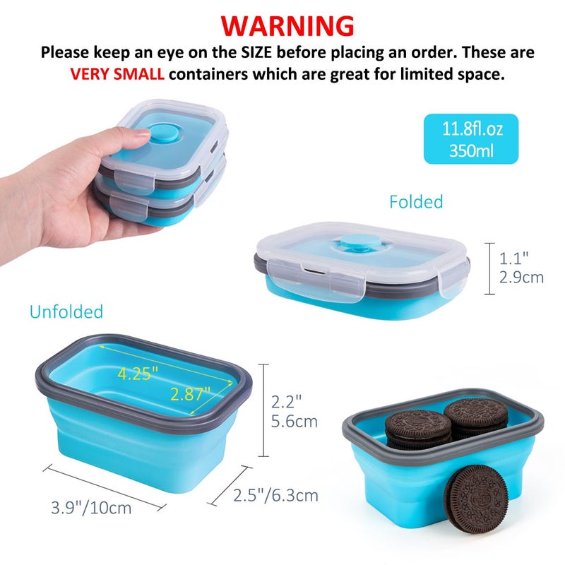 Annaklin Collapsible Food Storage Containers with Lids & Vent, 11.8 oz, Kitchen Stacking Silicone Collapsible Meal Prep Container Set for Leftover, Microwave Freezer Dishwasher Safe, Blue Small 4 Pack - Image 2