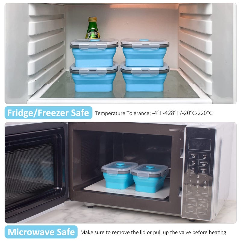 Annaklin Collapsible Food Storage Containers with Lids & Vent, 11.8 oz, Kitchen Stacking Silicone Collapsible Meal Prep Container Set for Leftover, Microwave Freezer Dishwasher Safe, Blue Small 4 Pack - Image 5