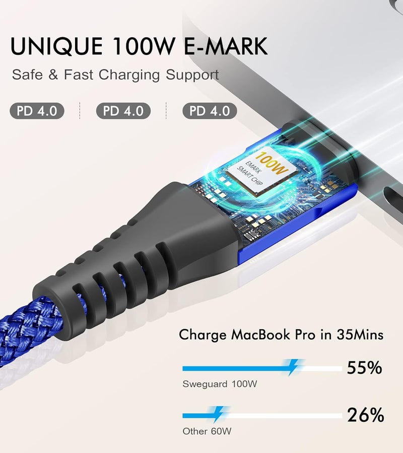 sweguard USB C to USB C Charger Cable 100W [3.3ft, 2-Pack] iPhone 16 Charger Cord for iPhone 15 16 Pro Max Plus,MacBook,iPad Pro Air,Samsung Galaxy S25 S24 S23 S22 S21 S10 S9, A55 A54 A15,Moto Pixel - Image 4