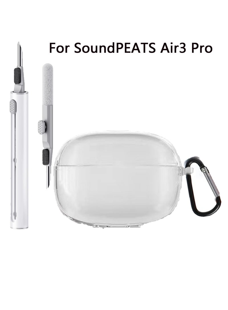 Silicone Clear Case for SoundPEATS Air 3 Pro, Protective Cover with Carabiner and Cleaning Pen-Clear - Image 1
