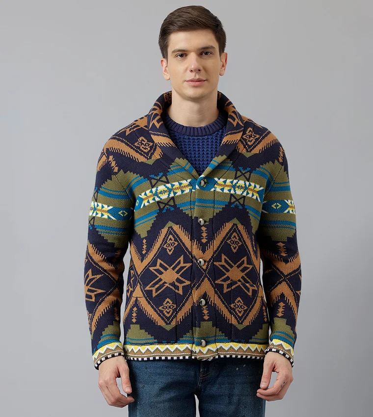 بيفرلي هيلز بولو كلوب كارديجان بياقة مطبوعة