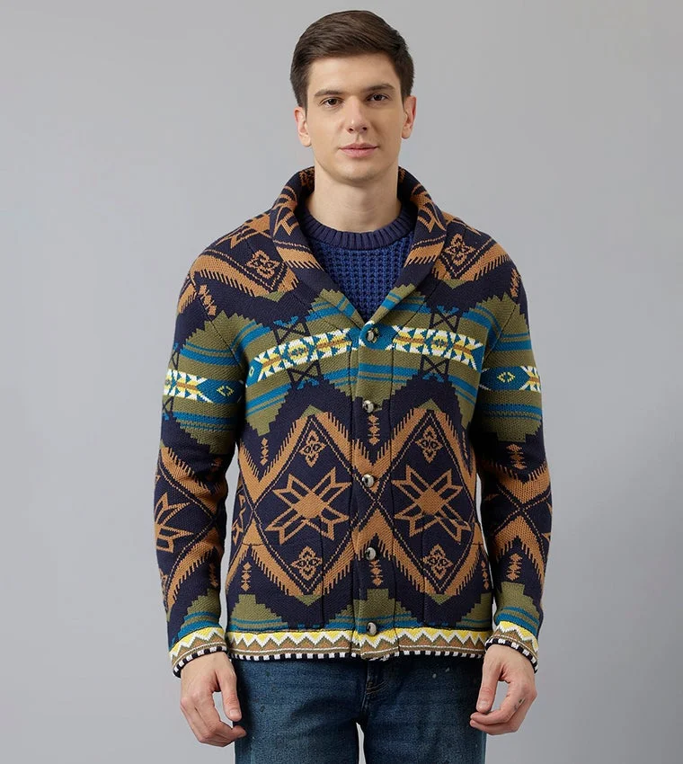 Patterned Shawl Collar Cardigan