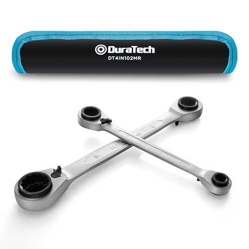 DURATECH 4-in-1 Reversible Ratcheting Box Wrench Set, Double Box End, Metric, 2-Piece, 8, 10, 12, 13 & 14, 15, 17, 19 mm, CR-V Steel, Matte Chrome Plated, with Rolling Pouch - Image 1