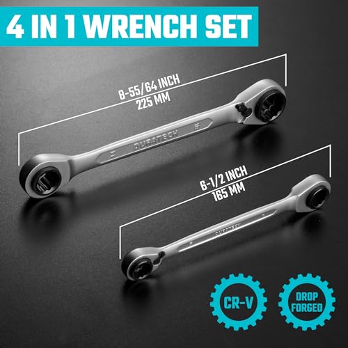 DURATECH 4-in-1 Reversible Ratcheting Box Wrench Set, Double Box End, Metric, 2-Piece, 8, 10, 12, 13 & 14, 15, 17, 19 mm, CR-V Steel, Matte Chrome Plated, with Rolling Pouch - Image 5