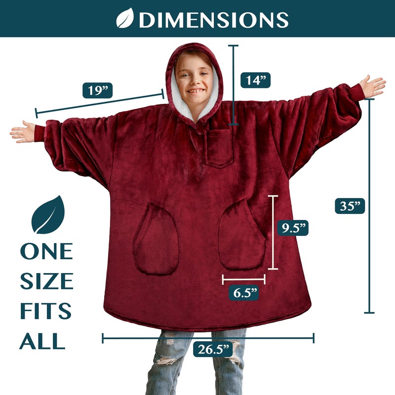 PAVILIA PAVILIA Wearable Blanket Sweatshirt for Kids Boy Girl Wine Red Burgundy Maroon  Warm Cozy Giant Blanket Hoodie  Fleece Sherpa Oversized Blanket Sweatshirt with Sleeves  Two Pocket - Image 5