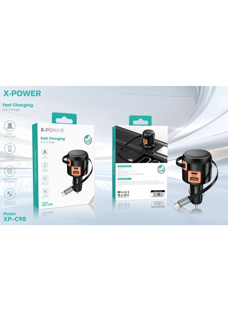 اكس باور X-POWER XP-C90 – شاحن سيارة فائق السرعة بقوة 30 وات مزود بشريحة ذكية - Image 2