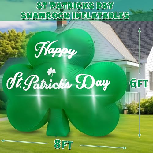 Melisheer 8FT St Patricks Inflatable Decorations, Giant Lucky Shamrock Inflatables, Blow Up Green Shamrock Outdoor Decorations, LED Lighted Up Saint Patricks Day Yard Decor for Irish Theme Party Lawn Garden - Image 2
