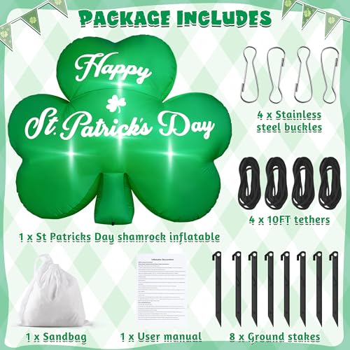 Melisheer 8FT St Patricks Inflatable Decorations, Giant Lucky Shamrock Inflatables, Blow Up Green Shamrock Outdoor Decorations, LED Lighted Up Saint Patricks Day Yard Decor for Irish Theme Party Lawn Garden - Image 5