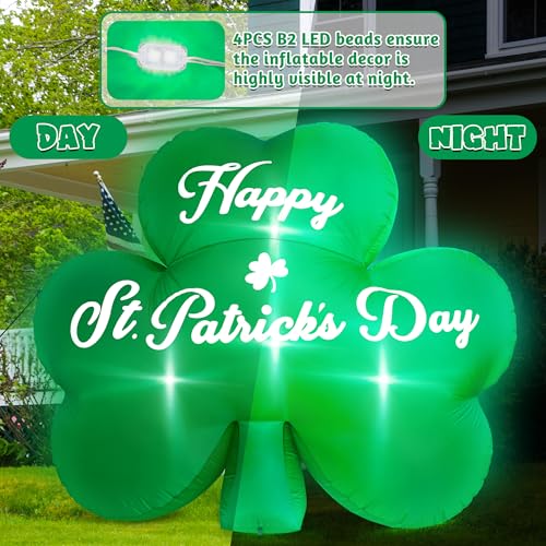 Melisheer 8FT St Patricks Inflatable Decorations, Giant Lucky Shamrock Inflatables, Blow Up Green Shamrock Outdoor Decorations, LED Lighted Up Saint Patricks Day Yard Decor for Irish Theme Party Lawn Garden - Image 3