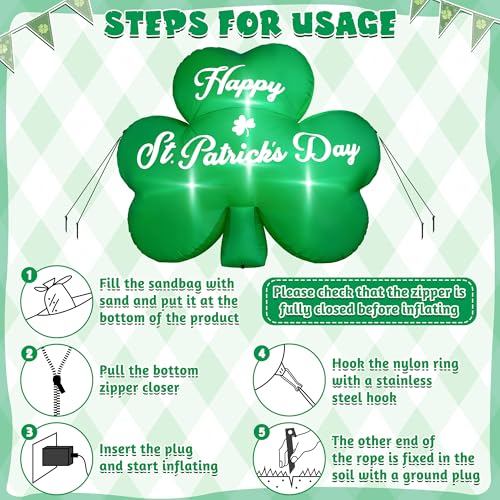 Melisheer 8FT St Patricks Inflatable Decorations, Giant Lucky Shamrock Inflatables, Blow Up Green Shamrock Outdoor Decorations, LED Lighted Up Saint Patricks Day Yard Decor for Irish Theme Party Lawn Garden - Image 4