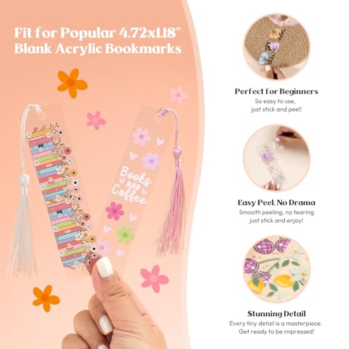 Kaciola 36 Sheets Booklover Theme UV DTF Bookmark Wraps, Acrylic Bookmark Blanks UV DTF Stickers, Rub on Transfers for Book Lover DIY (Blank Bookmarks Not Included) - Image 5