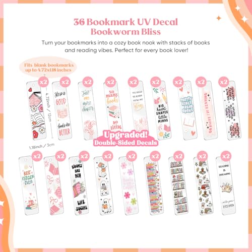 Kaciola 36 Sheets Booklover Theme UV DTF Bookmark Wraps, Acrylic Bookmark Blanks UV DTF Stickers, Rub on Transfers for Book Lover DIY (Blank Bookmarks Not Included) - Image 3