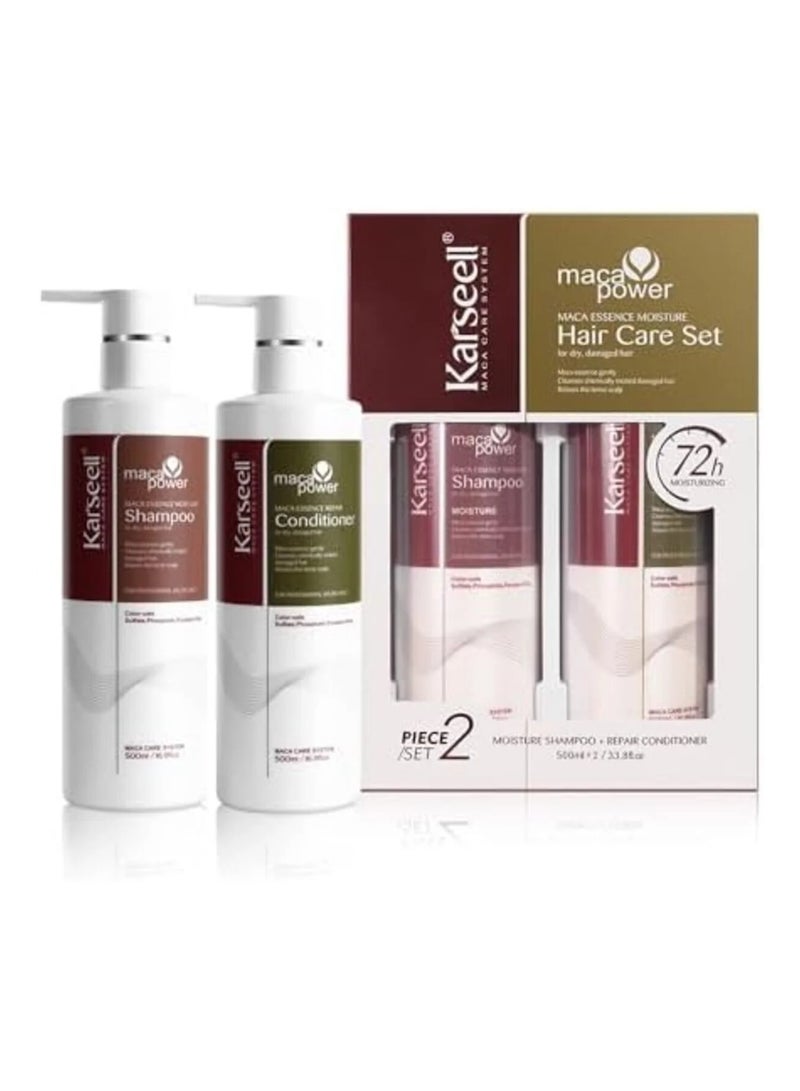 كارسيل مجموعة شامبو وبلسم بزيت الأرغان - إصلاح عميق وترميم للشعر الجاف والتالف والمصبوغ - غني بزيت الأرغان المغربي لترطيب وتغذية مكثفة - 2 × 500 مل - Image 1