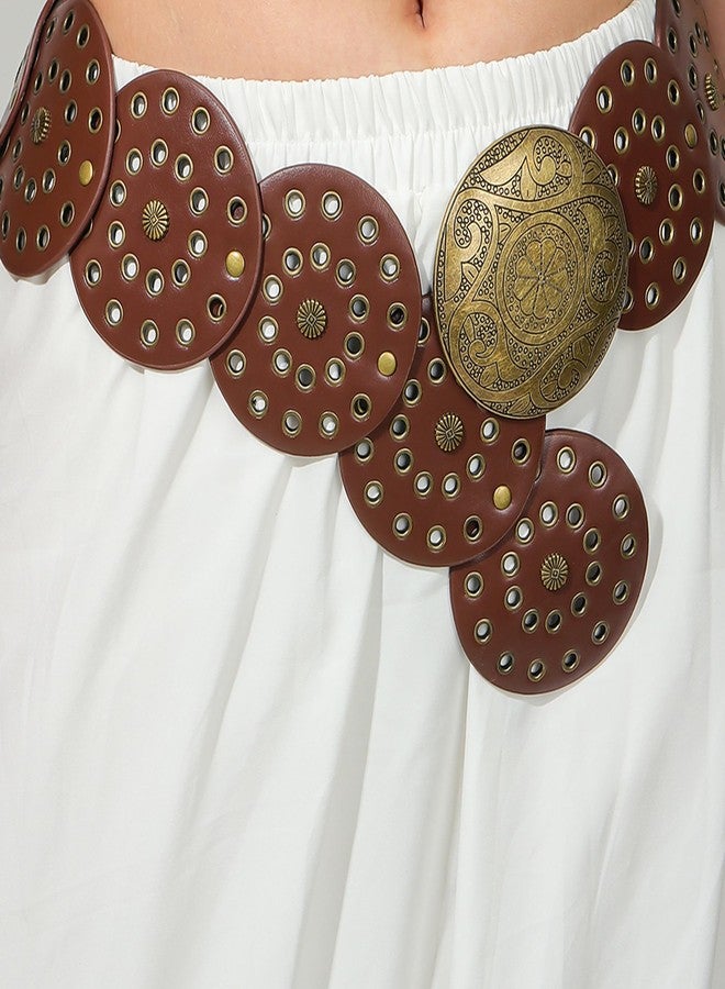 ايزوس حزام IZUS الكلاسيكي ذو الطراز القديم، بيضاوي الشكل، مزين بزخارف كونشو، مناسب للفساتين النسائية، بتصميم رعاة البقر العريض، بنمط بوهيمي ريفي. - Image 2