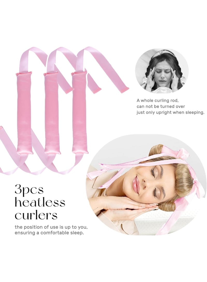 Excefore 3 PCS Heatless Curlers, 1 PCS Sleeping Bonnet Set,Overnight Blowout Rods for Long Hair,Satin Hair Curlers No Heat Heatless Curling Rod with Ribbon Design for Women Teenage Girls - Image 3
