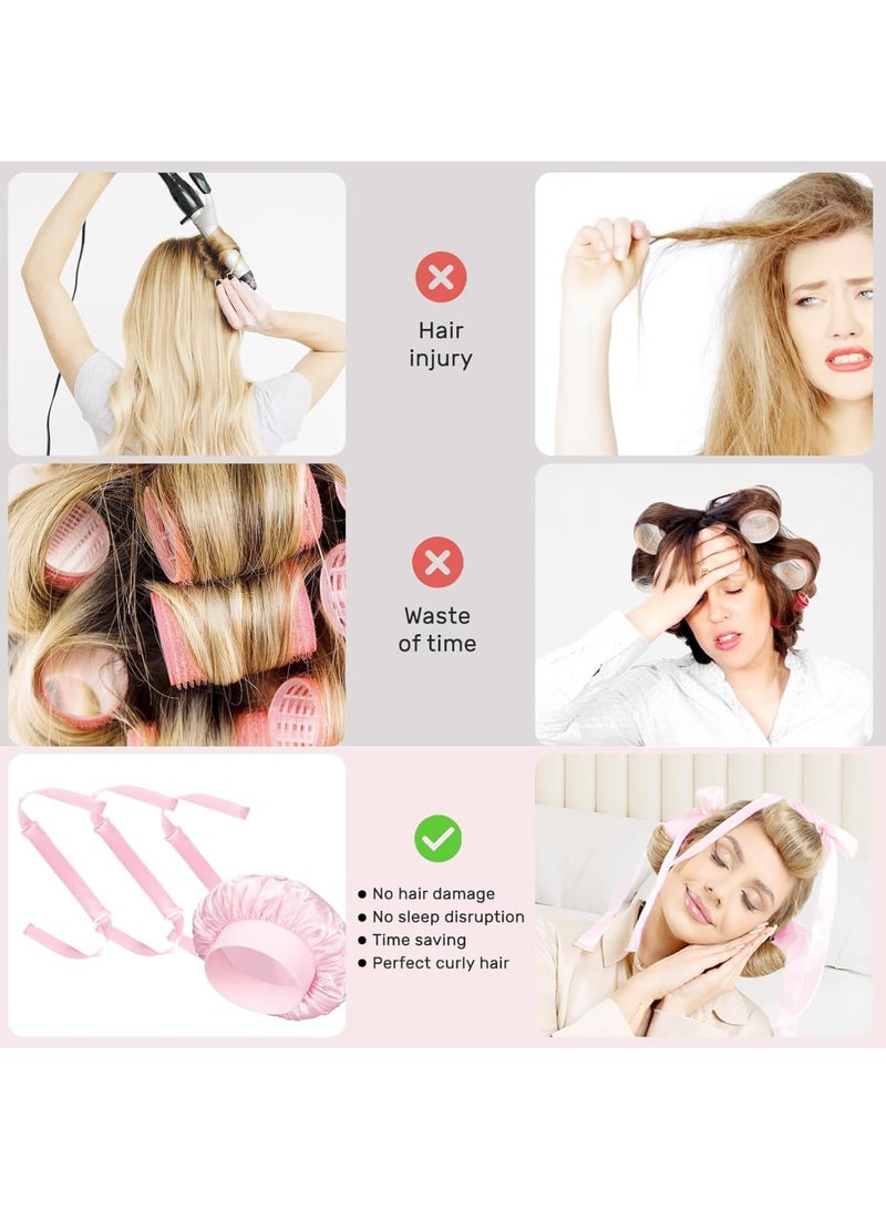 Excefore 3 PCS Heatless Curlers, 1 PCS Sleeping Bonnet Set,Overnight Blowout Rods for Long Hair,Satin Hair Curlers No Heat Heatless Curling Rod with Ribbon Design for Women Teenage Girls - Image 5