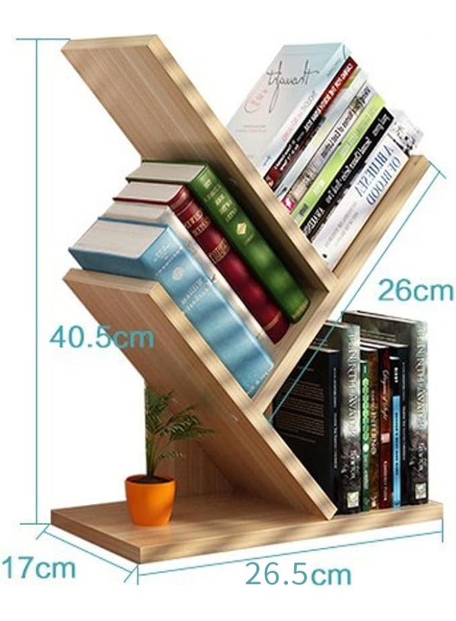 Generic Tree Bookshelf 3 Shelf Desktop Organizer Y Shaped Office Storage Rack Adjustable Wood Display Shelf Small Bookshelf for Bedroom Home Office(Light Yellow) - Image 2