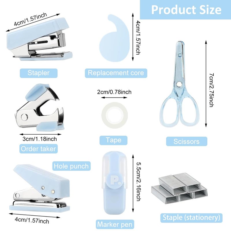 OFIFO ® Stationery Items Handbook Tool Box, Cute Stationery 8 Multipurpose Combo Pack Stapler Machine, Staples Hole Puncher Paper Scissor, Stationery Combo Gift Set, Pack of 1 - Image 2