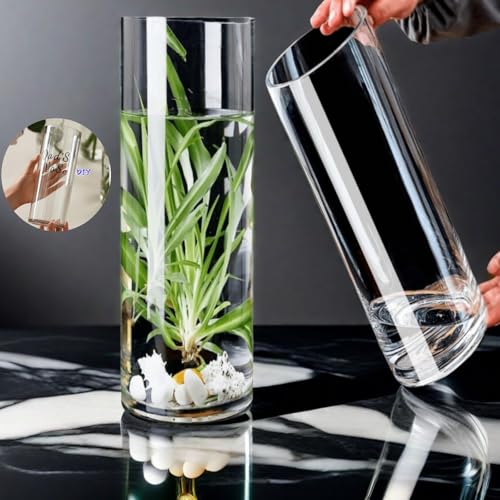Liotww Acrylic Cylinder Plastic Vase for Centerpiece Unbreakable Hurricane Tall Large Plastic Vases for Proposals Wedding Hydroponic Decor Base Set of 2 with DIY Stickers D 4 D 48 X H 158 Clear - Image 1