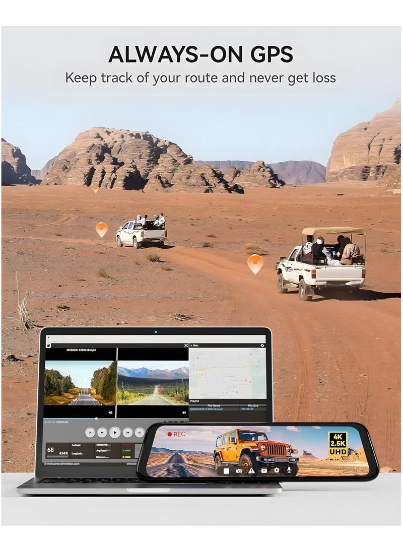 Generic - WOLFBOX G900 Rear View Mirror Camera, Mirror Dash Cam 4K Front and 2.5K Rear - Image 1