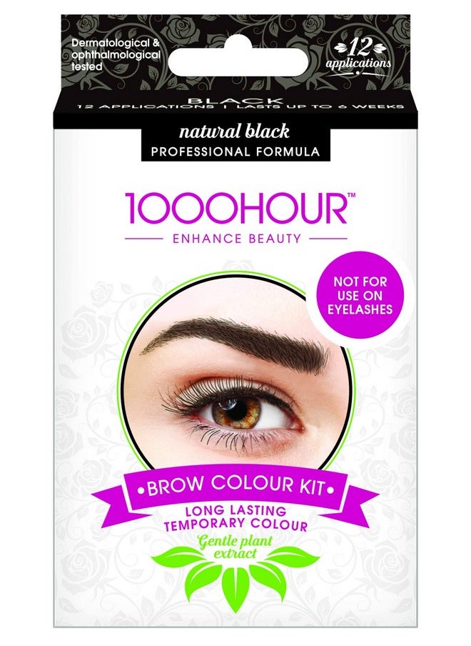 1000Hour 1000 Hour Brow Color Kit Natural Black Long Lasting Temporary Color Lasts Up To 6 Weeks 12 Applications Gentle Plant Extract Formula Professional Formula  - Image 1