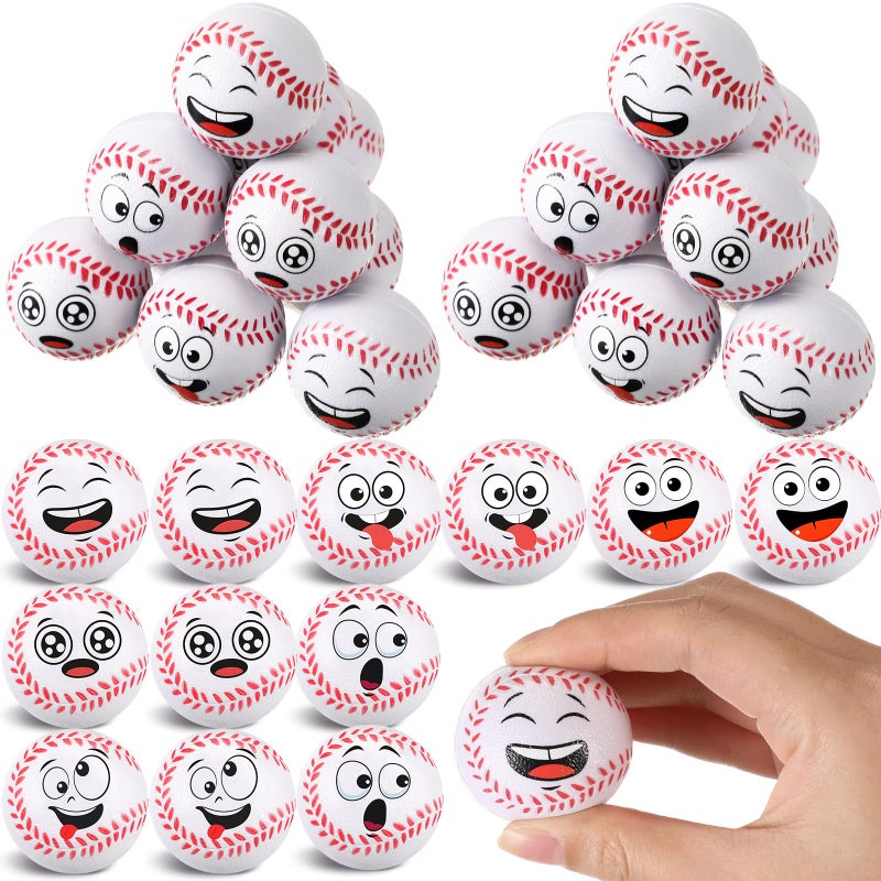 Arrowbash 36 Pcs Mini Face Baseball Stress Balls Bulk Small Baseballs Stress and Anxiety Relief Toy Foam Sports Squeeze Balls for School Carnival Reward Sports Theme Party Favors Valentines Gifts - Image 3
