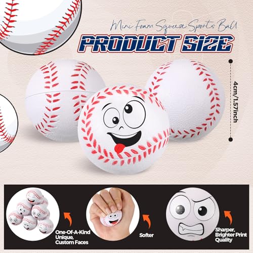 Arrowbash 36 Pcs Mini Face Baseball Stress Balls Bulk Small Baseballs Stress and Anxiety Relief Toy Foam Sports Squeeze Balls for School Carnival Reward Sports Theme Party Favors Valentines Gifts - Image 5