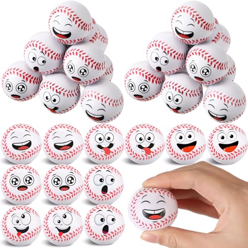 Arrowbash 36 Pcs Mini Face Baseball Stress Balls Bulk Small Baseballs Stress and Anxiety Relief Toy Foam Sports Squeeze Balls for School Carnival Reward Sports Theme Party Favors Valentines Gifts - Image 1