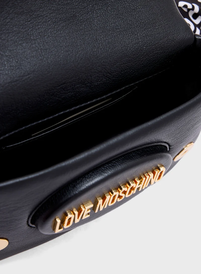 Love Moschino Logo Detailed Flap Over Crossbody