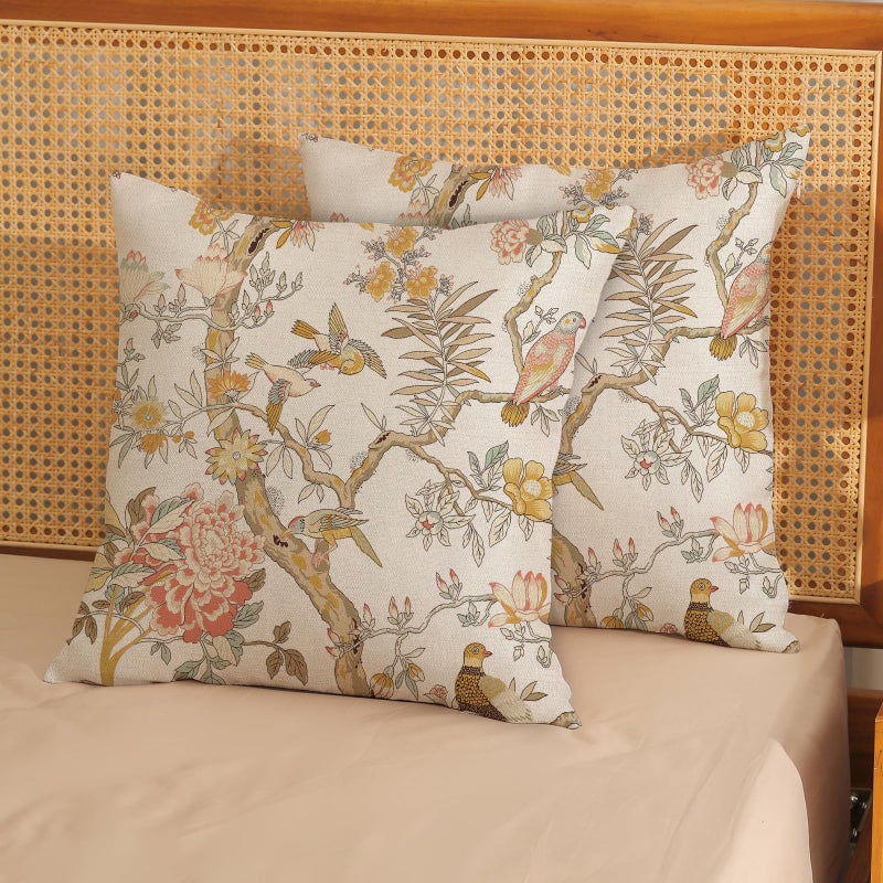 GOLIANDA Chinoiserie Pillow Covers 18x18 Set of 2 Yellow Floral Bird Throw Pillows Green Vintage Flowers Bird Decorative Pillowcase Outdoor Chinoiserie Decoration Farmhouse Cushion Case for Couch Home - Image 2