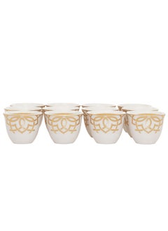Deluxe White Porcelain Coffee Cups Set with Gold Pattern 12 Pieces 