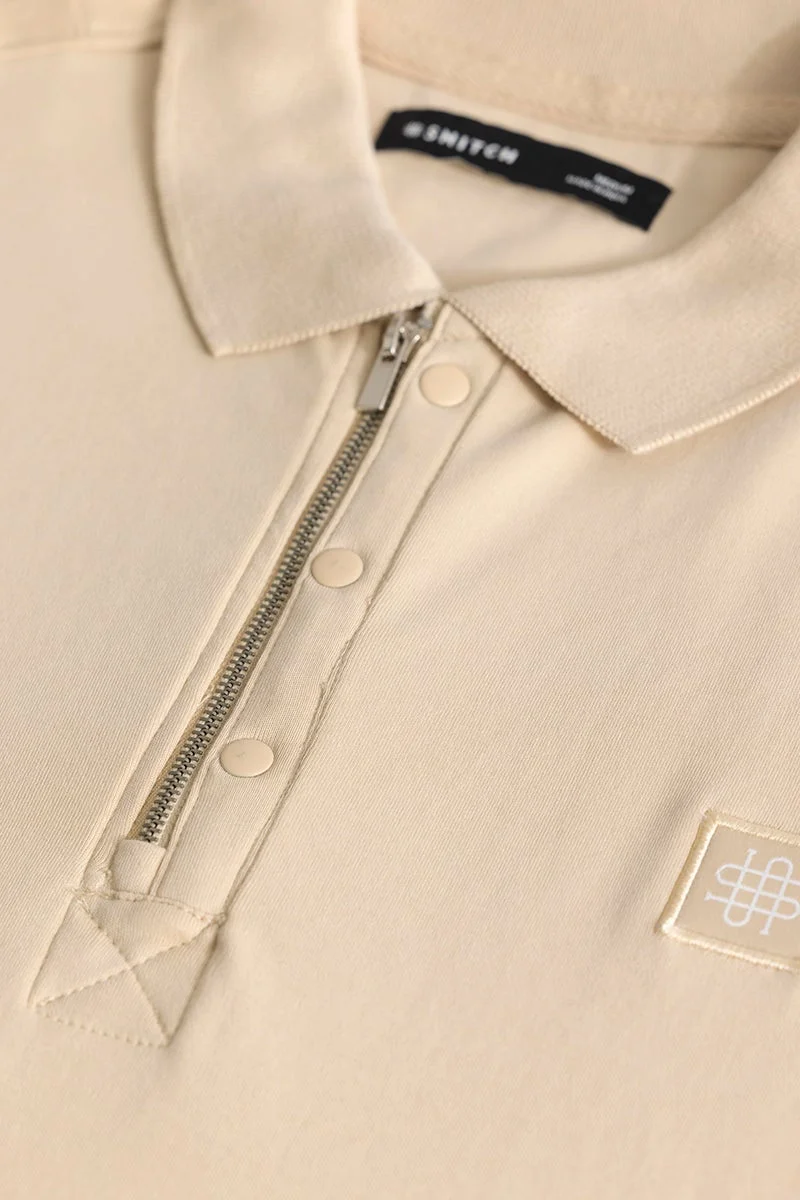 SNITCH Manuela Plain Cream Polo T-Shirt