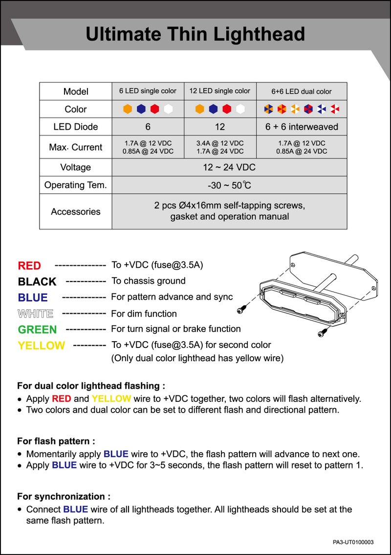 Unicorn Lighting UT01 Surface Mount Warning Emergency Strobe Grille Light Head [SAE class 1] [Dual Color] [IP68] for Police and Tow Truck Construction Vehicle A/B/R/W (Amber/Red, 6 + 6 LED) - Image 5