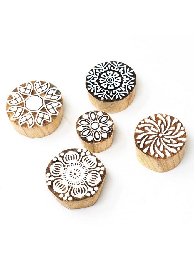 Hashcart Wooden Indian Traditional Design Printing Stamps | Set of 5 | Blocks for Printing Saree Border/Dresses/Craft Card Making/Scrapbook/Clay Pottery - Image 1