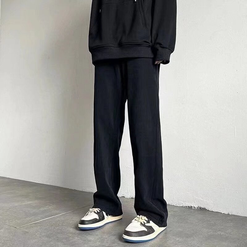 Trendy Brand Jeans Mens Loose Straight Pants for Spring, Autumn and Winter Ins Trendy High Street Fashion Mens Casual Pants Grey fleece-lined - Image 4