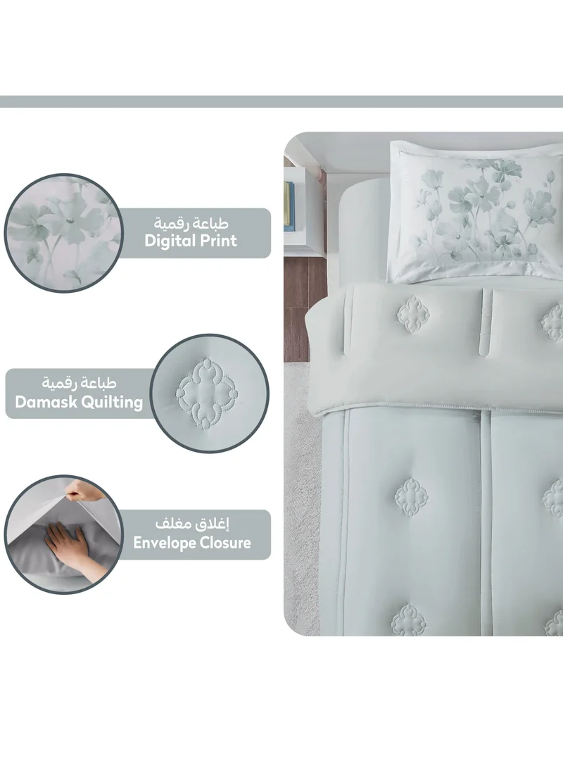 دوناتيلا طقم لحاف 2 قطع مقاس واحد مطبوع سرير قابل للعكس مقاس 170 * 230 سم مع حشوة بديلة لأسفل (350 جرام لكل متر مربع) ، بلاتينيوم