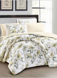 Donetella Comforter Set 4-Pcs Single Size Printed Reversible Bed FIt 170x 230 CM All Season Comforter With (350 GSM) Down Alternative Filling, Platinum  - Image 1